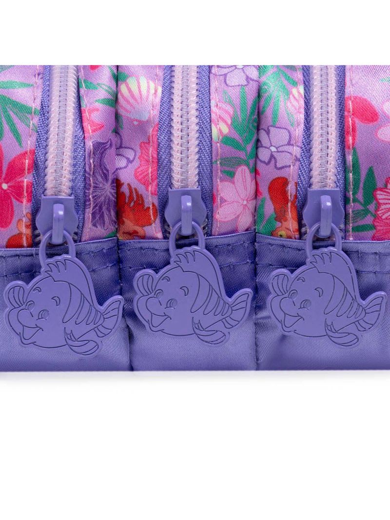 Estojo escolar feminino grande ariel e linguado 3 compartimentos