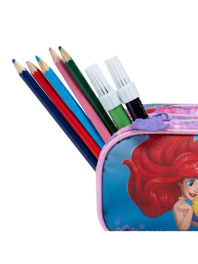 Estojo escolar feminino grande ariel e linguado 3 compartimentos