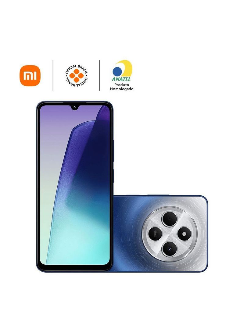 Smartphone xiaomi redmi 14c br 4g azul 256gb, 4+4gb ram virtual, tela de 6,8’’, mediatek helio g81 ultra e câmera traseira dupla de 50mp