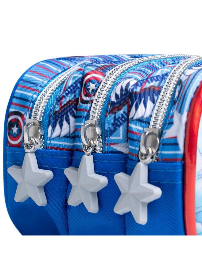 Estojo escolar masculino capitão américa azul escuro 3 compartimentos