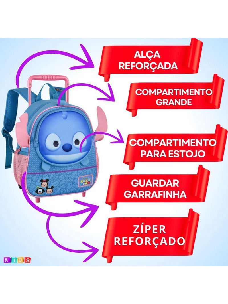 Mochila Escolar Infantil Com Alças Reforçadas Bolsa De Estudos Para Criança Stitch Tsum