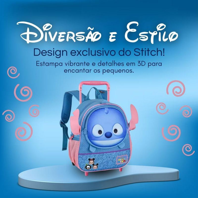 Mochila Infantil Com Rodinhas Stitch Tsum Escolar Volta As Aulas