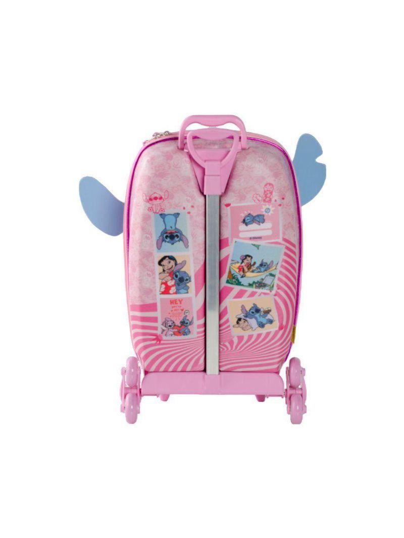 Mala Infantil 3+ Pré Escola Creche Menina Stitch 3d Com Rodinhas Cor Rosa
