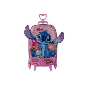 Mala Infantil 3+ Pré Escola Creche Menina Stitch 3d Com Rodinhas Cor Rosa