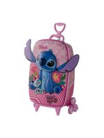 Mala Infantil 3+ Pré Escola Creche Menina Stitch 3d Com Rodinhas Cor Rosa