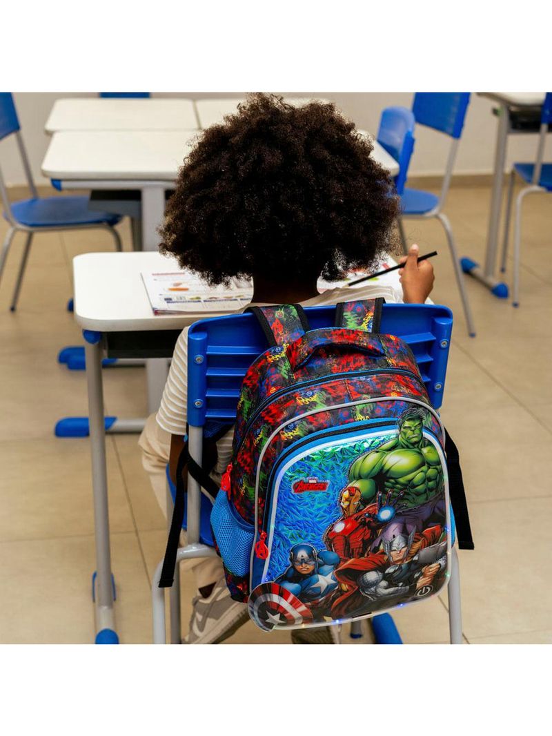 Mochila escolar masculina infantil vingadores preta