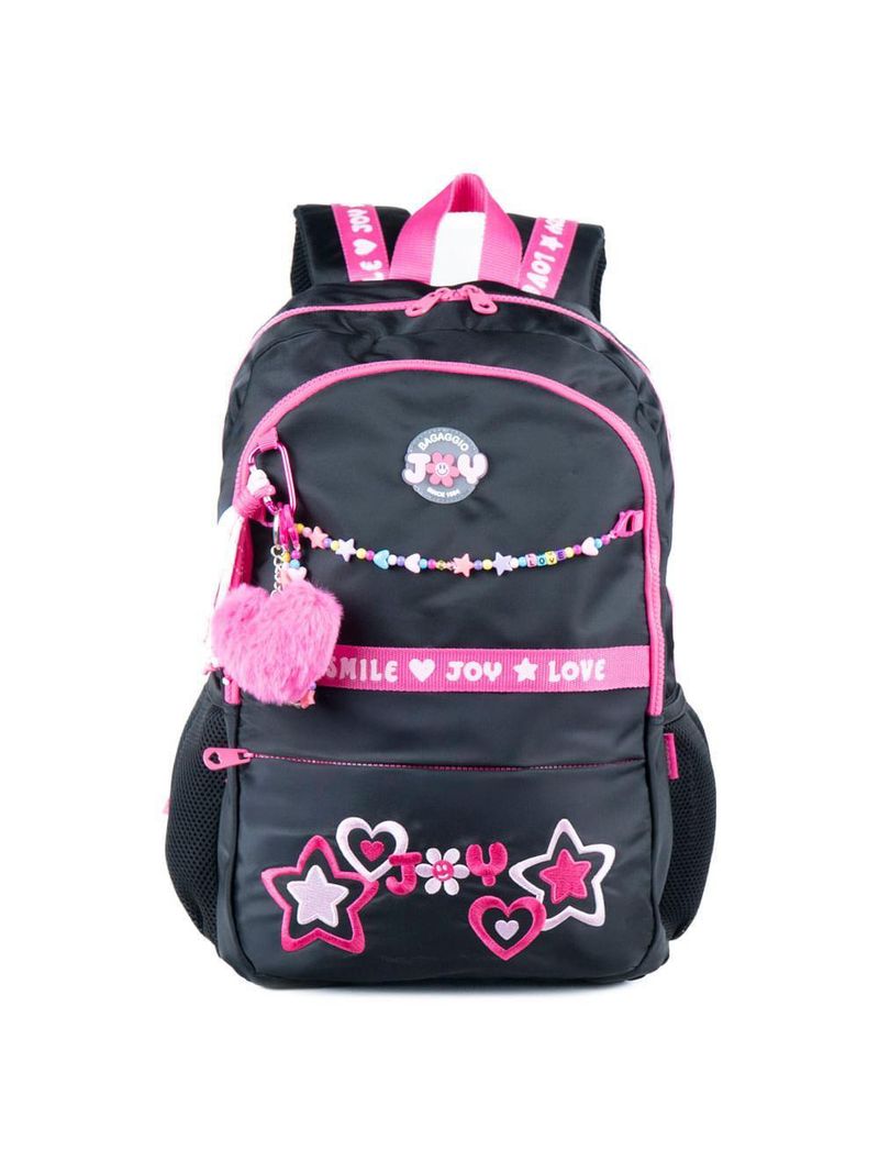 Mochila escolar feminina juvenil bg joy preta