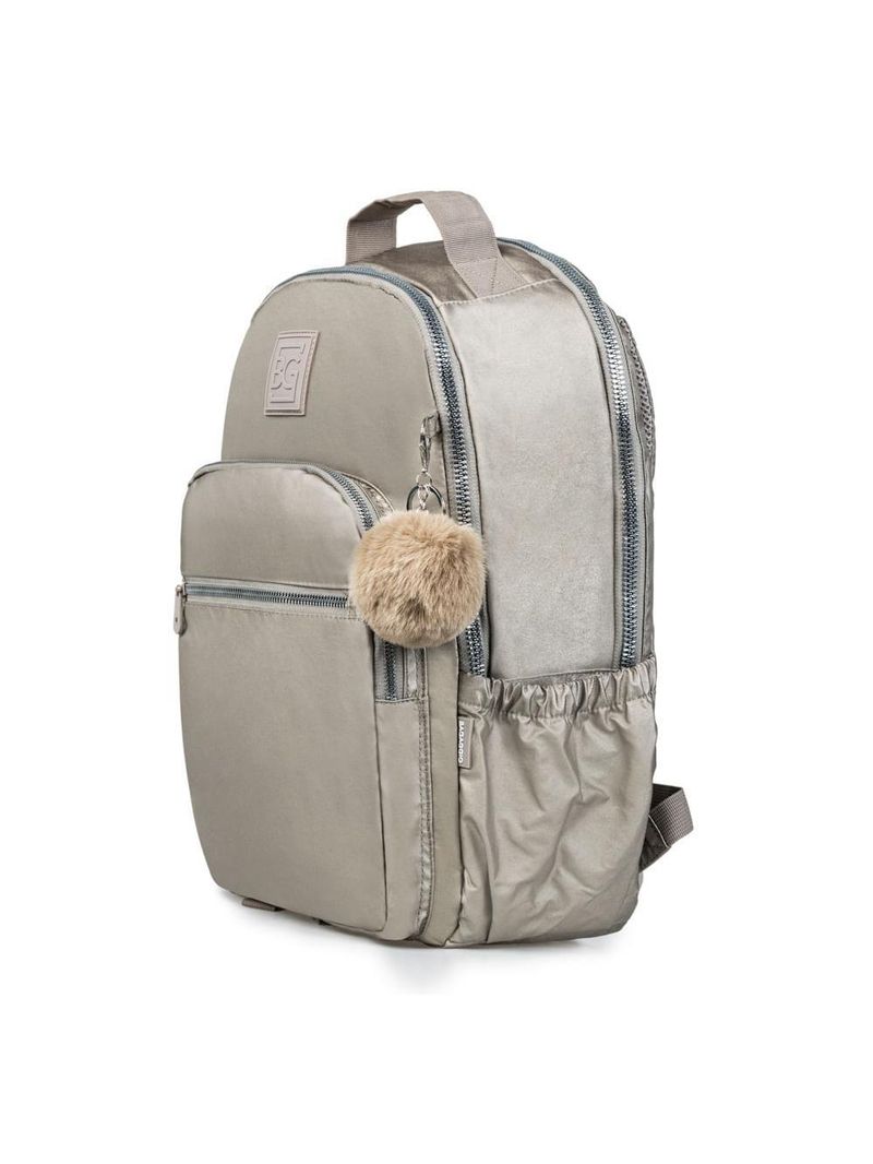 Mochila escolar juvenil feminina perolada cinza