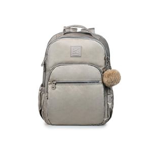 Mochila escolar juvenil feminina perolada cinza