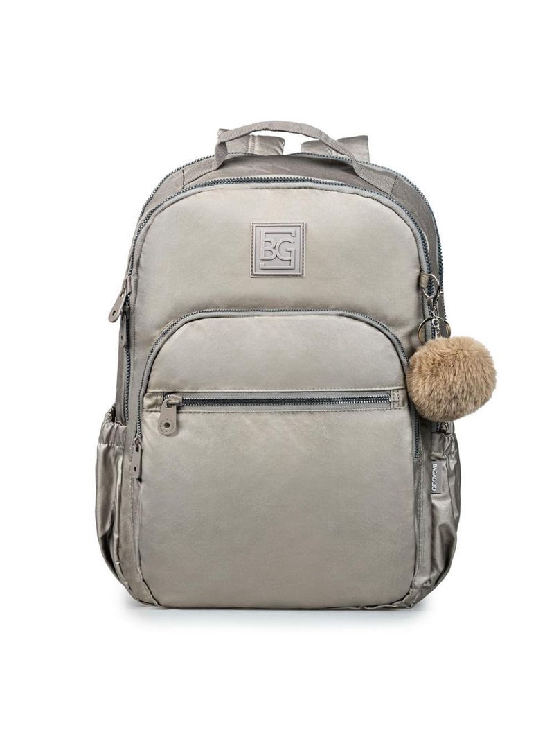 Mochila escolar juvenil feminina perolada cinza