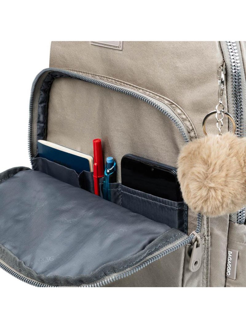 Mochila escolar juvenil feminina perolada cinza