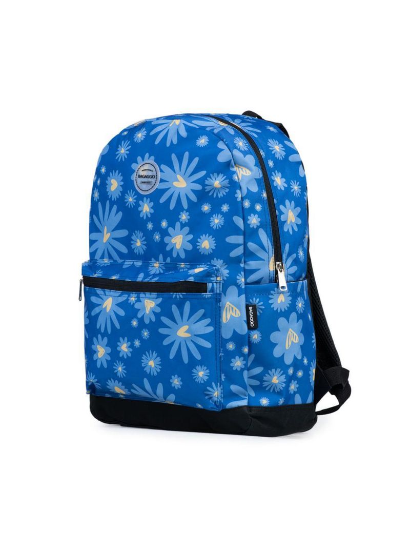 Mochila escolar feminina margaridas azul