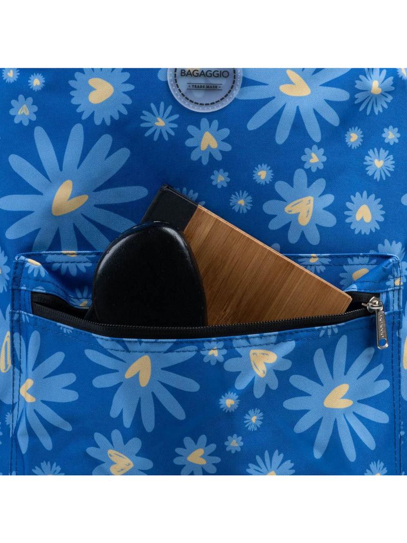 Mochila escolar feminina margaridas azul