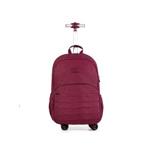 Mochila escolar juvenil com 4 rodinhas crinkle glitter vinho