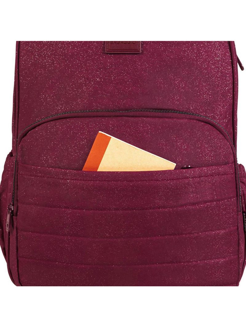 Mochila escolar juvenil com 4 rodinhas crinkle glitter vinho