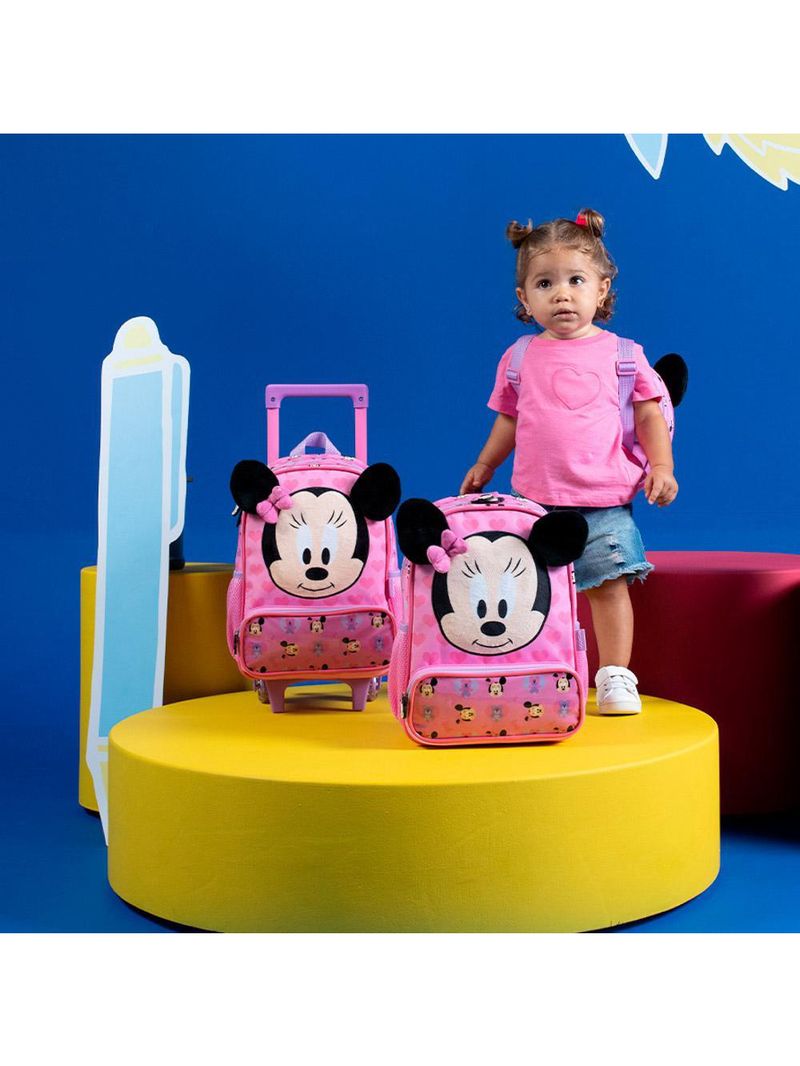 Mochila escolar feminina com rodinhas minnie baby rosa