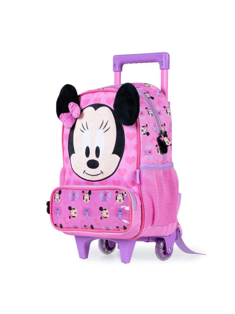 Mochila escolar feminina com rodinhas minnie baby rosa