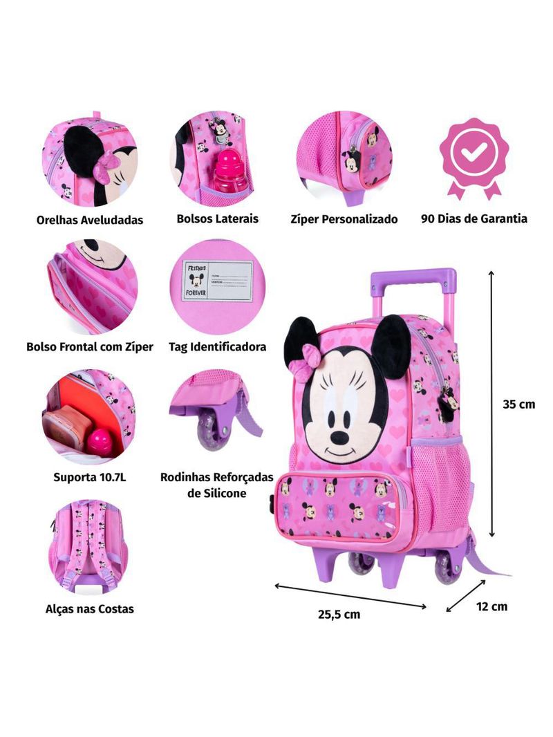 Mochila escolar feminina com rodinhas minnie baby rosa