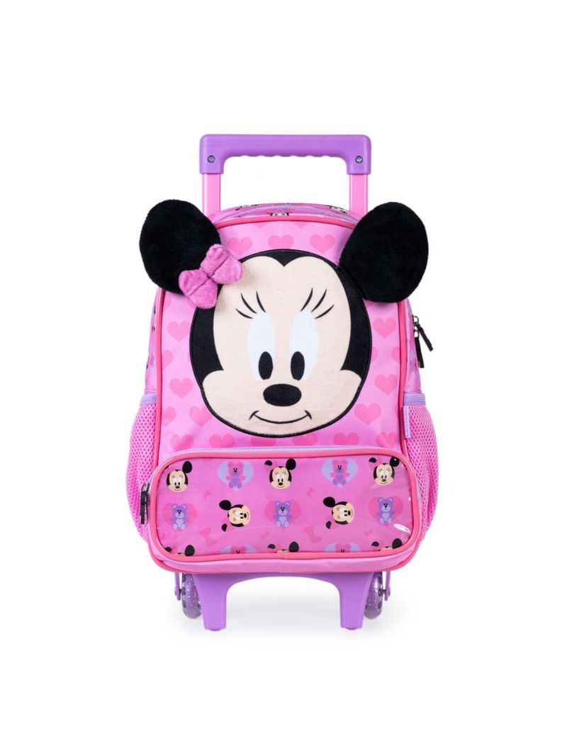 Mochila escolar feminina com rodinhas minnie baby rosa