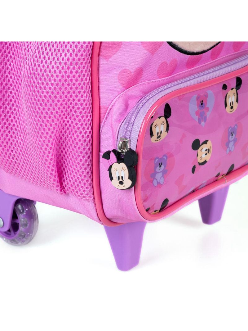 Mochila escolar feminina com rodinhas minnie baby rosa