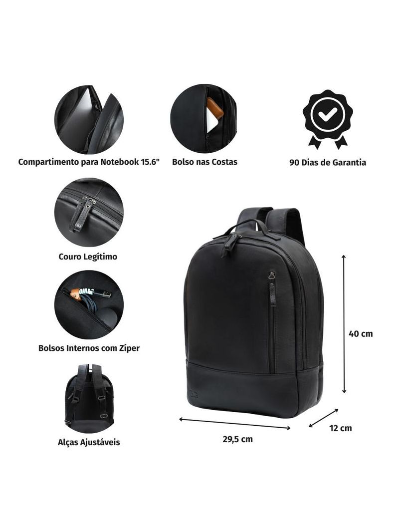 Mochila masculina de couro para notebook arpoador preta