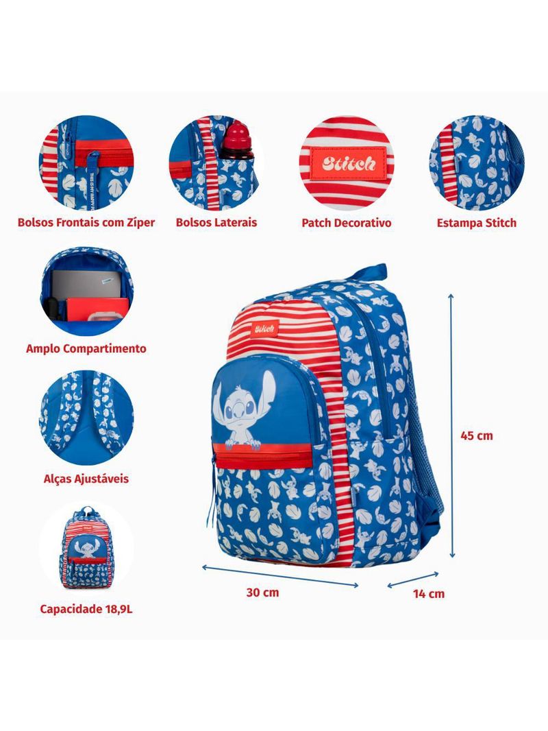 Mochila escolar feminina juvenil stitch hapinnes azul