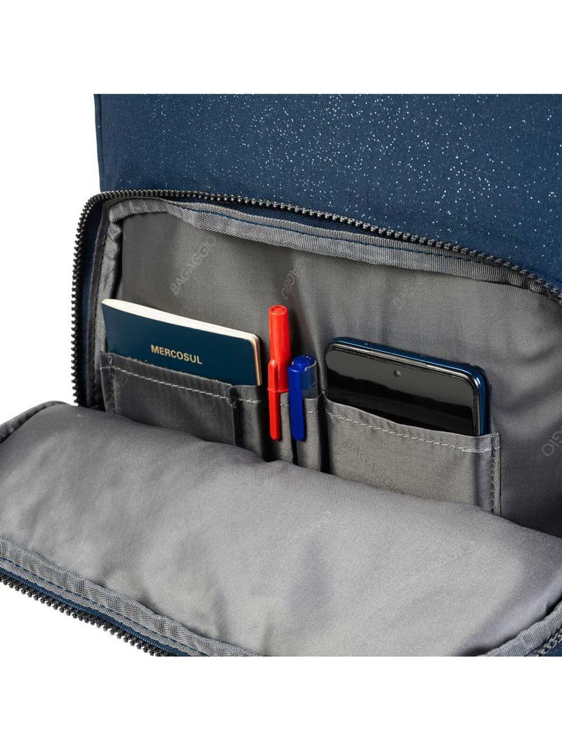 Mochila escolar juvenil feminina com 4 rodinhas crinkle glitter azul escuro