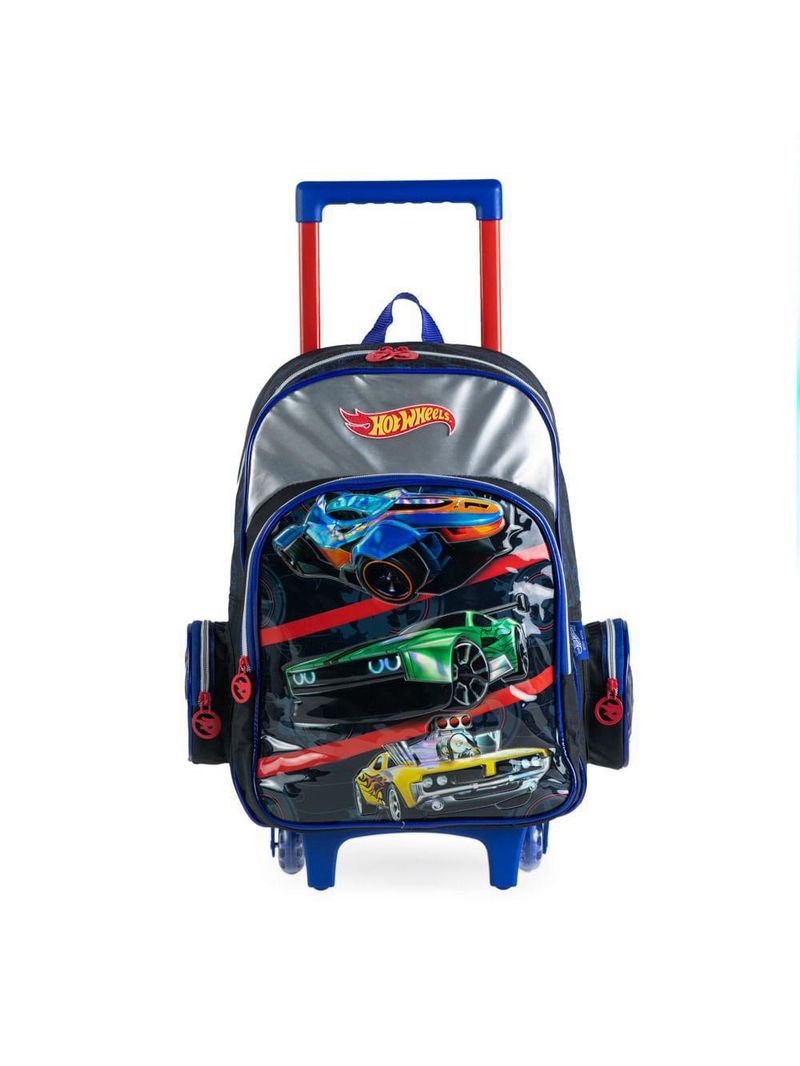 Mochila escolar infantil rodinhas hot wheels preta