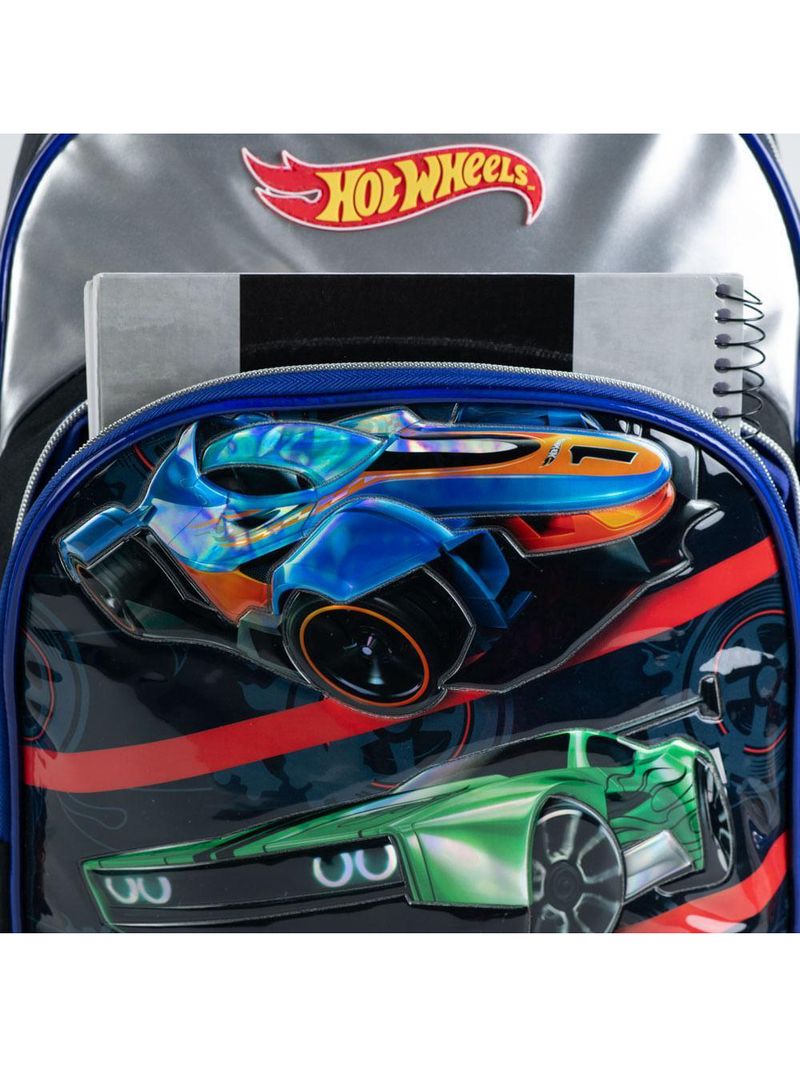 Mochila escolar infantil rodinhas hot wheels preta
