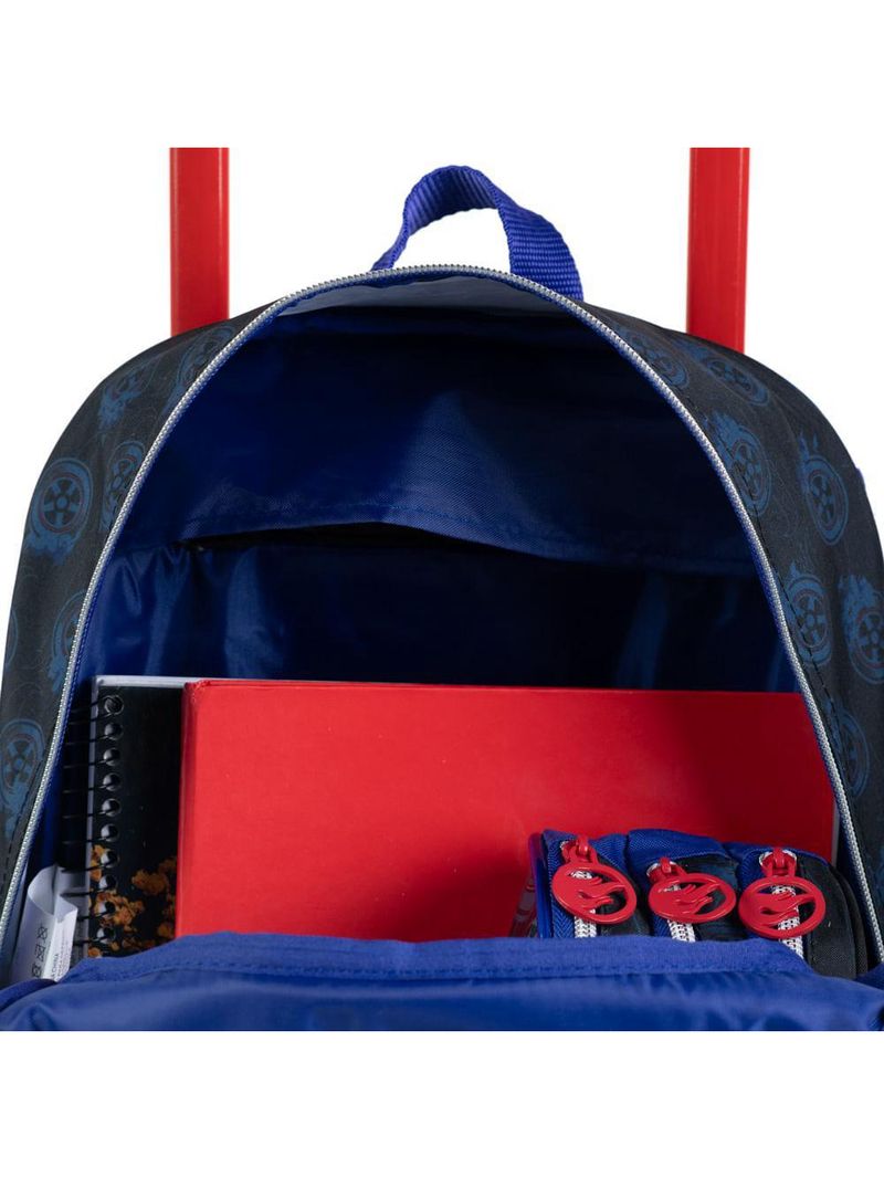 Mochila escolar infantil rodinhas hot wheels preta