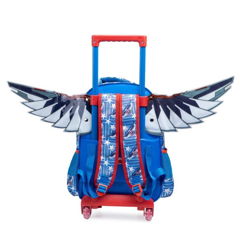 Mochila de rodinha infantil masculina capitão américa com asas removíveis