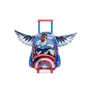 Mochila de rodinha infantil masculina capitão américa com asas removíveis