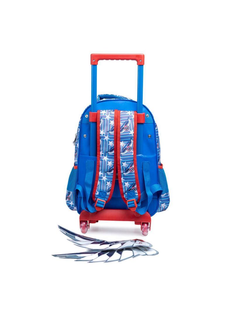 Mochila de rodinha infantil masculina capitão américa com asas removíveis