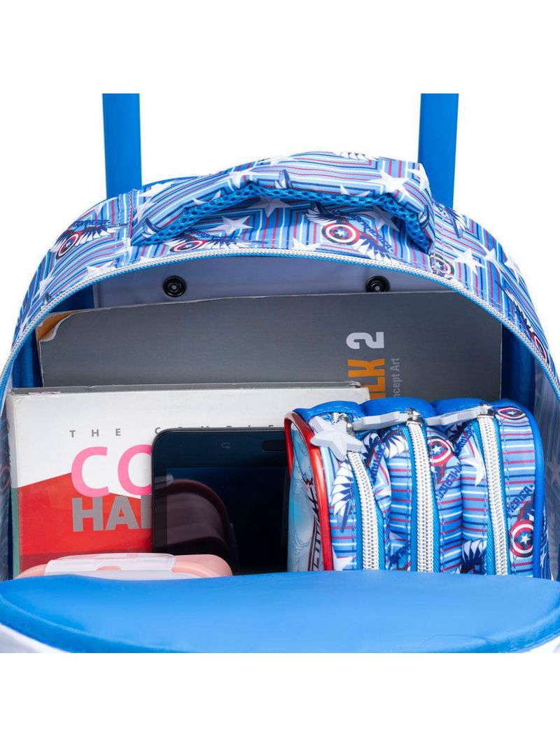 Mochila de rodinha infantil masculina capitão américa com asas removíveis