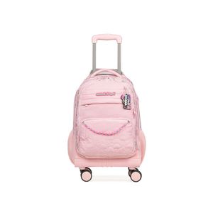 Mochila de 4 rodinhas feminina stitch & angel rosa claro