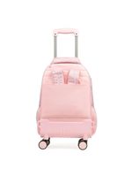 Mochila de 4 rodinhas feminina stitch & angel rosa claro