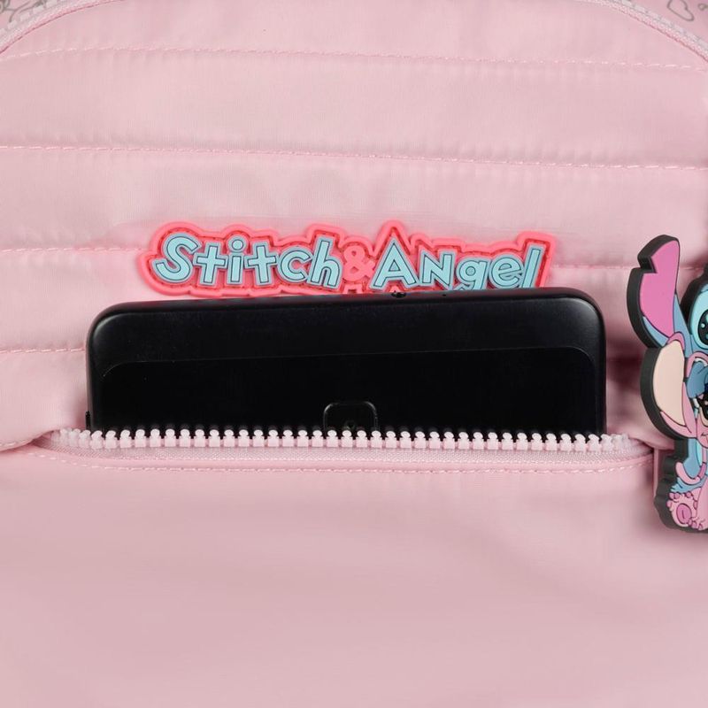 Mochila de 4 rodinhas feminina stitch & angel rosa claro