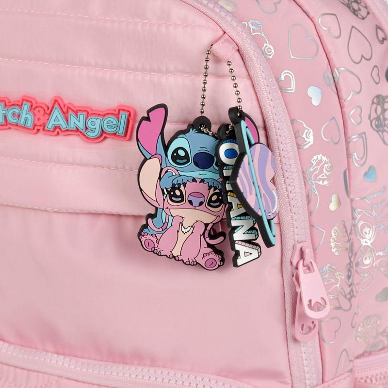 Mochila de 4 rodinhas feminina stitch & angel rosa claro