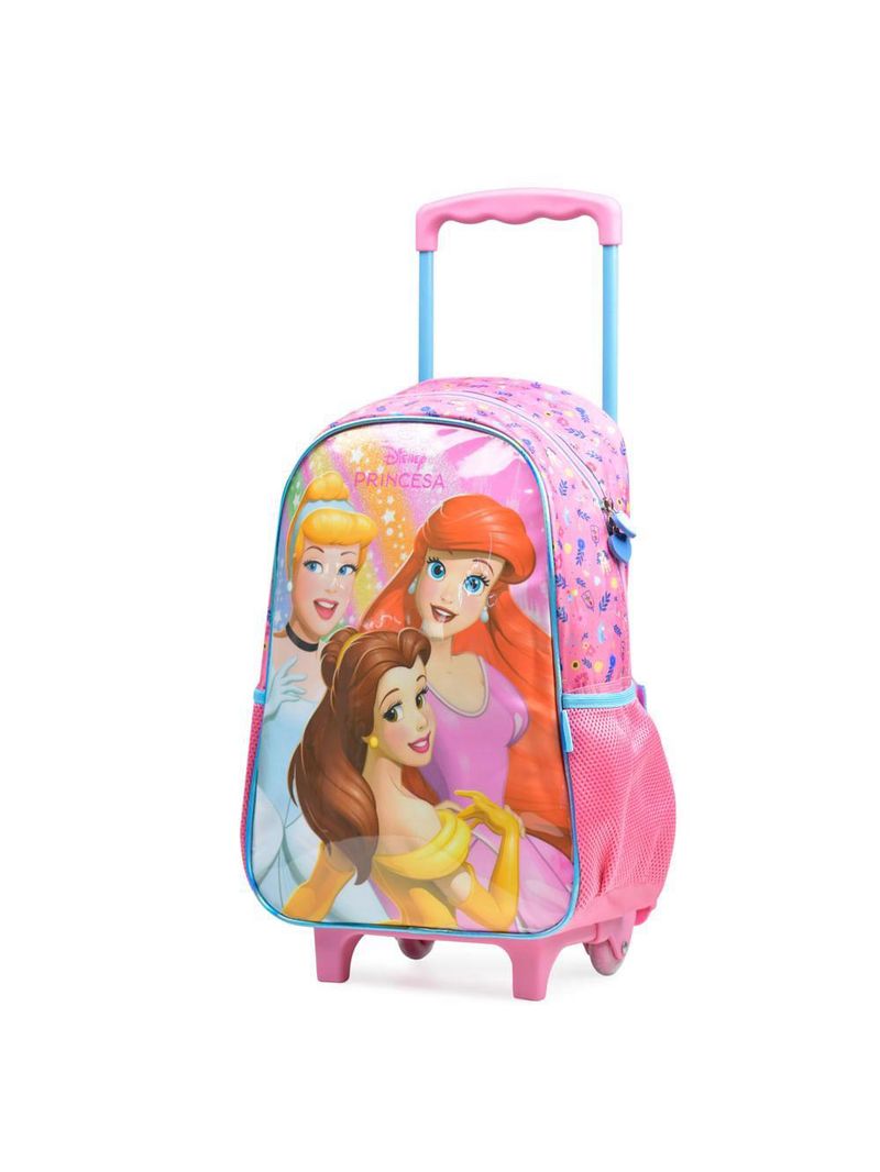 Mochila de rodinha infantil feminina princesas rosa