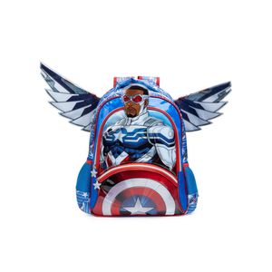 Mochila escolar masculina infantil capitão américa com asas removíveis
