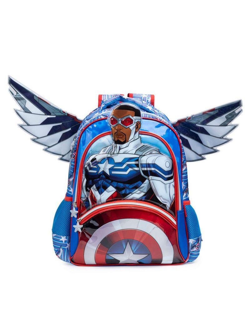 Mochila escolar masculina infantil capitão américa com asas removíveis