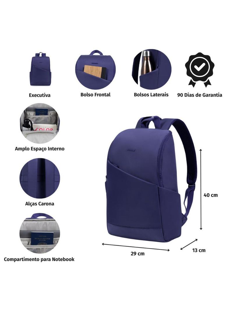 Mochila feminina executiva para notebook elegance azul
