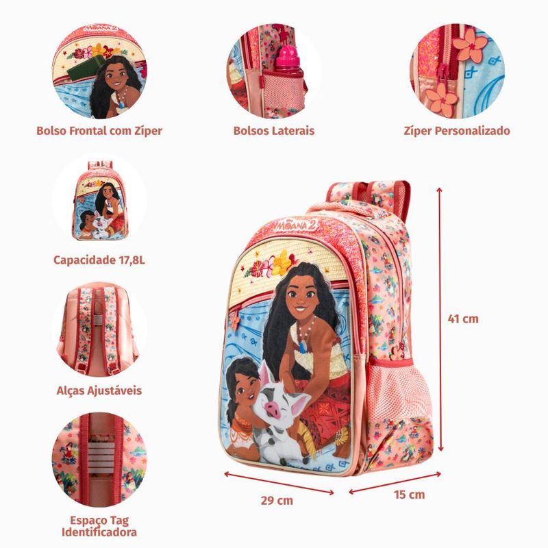 Mochila escolar infantil moana rosa
