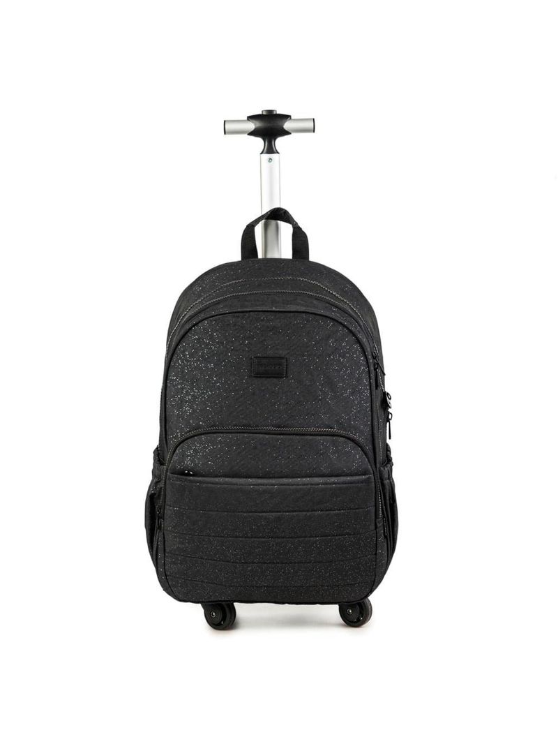 Mochila escolar juvenil com 4 rodinhas crinkle glitter preta