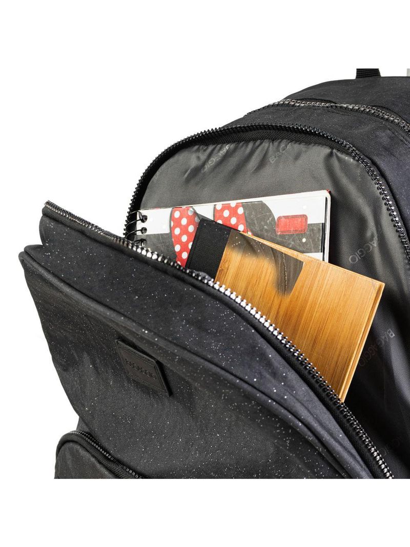 Mochila escolar juvenil com 4 rodinhas crinkle glitter preta