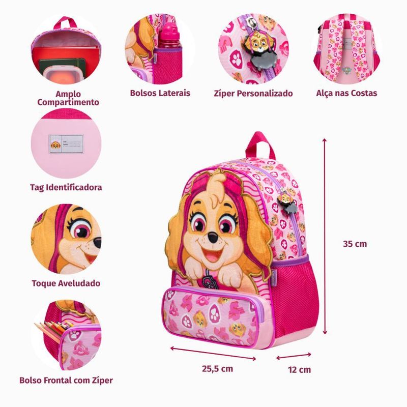 Mochila escolar feminina patrulha canina skye baby rosa