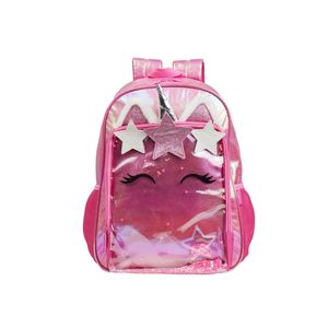 Mochila escolar feminina unicórnio confetti rosa