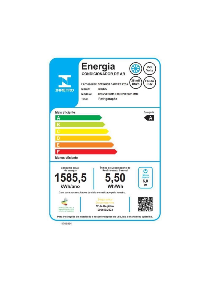 Ar Condicionado Split Teto Midea Connect 36000 BTUs Frio Inverter 220V 38CCVE36515MM