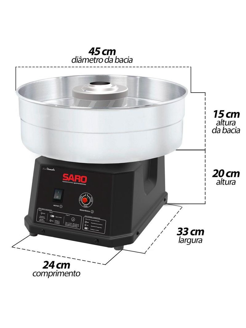 Máquina de Algodão Doce Saro AD 180/unH 50/60Hz Aço Inox c/ Regulador