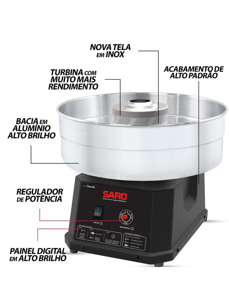 Máquina de Algodão Doce Saro AD 180/unH 50/60Hz Aço Inox c/ Regulador